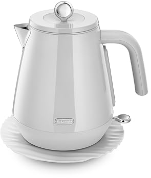 De'Longhi Eclettica BPA Free Metal Kettle KBY3001.W, Customisable Design Rapid Boil Electric Kettle, 1.7L Large Capacity, Anti Scale Filter, Swivel Base, Cord Storage, Stainless Steel, 3000W, White
