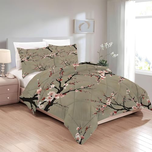 Boceoey Bettdecke 135x200 Blume Ganzjahresdecke, 4 Jahreszeiten Bettdecken 135 x 200 Blumen Jahrgang Muster Wende Steppdecke Schlafdecke mit 2 Kissenbezüge, Waschbare Bettdecke ohne Bezug G-459