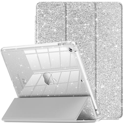 INFILAND Funda para iPad de 9ª generación 2021/iPad 8ª generación 2020/iPad 7ª generación 2019 de 10.2 Pulgadas, Cubierta con Purpurina con Parte Trasera Transparente, Soporte para lápices para niños
