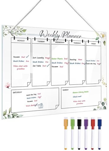 Wöchentliche Planungstafel aus Acryl - Wochenplaner aus Acryl für die Wand, Klare Kalender-Planungstafel aus Acryl | Wochenplaner, Einweihungsgeschenk, inklusive 6 Farbmarkierungen für Schlafzimmer