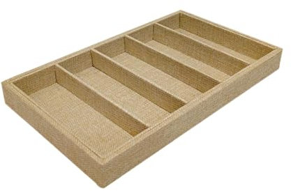 Folpus Brillen-Display-Tablett, Brillenbox-Tablett, Brillenaufbewahrungshalter, Schmuck-Organizer-Tablett, 5 Fächer, Sonnenbrillen-Organizer-Tablett, Khakifarbenes Leinen-MDF