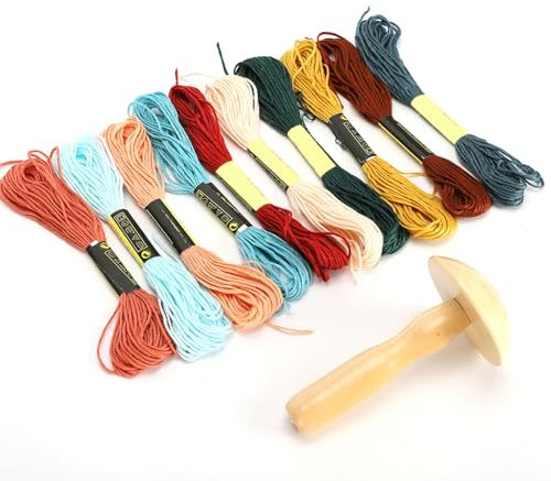 Stopfpilz-Holzzubehör-Set, Einfache Befestigung mit 10 Knäueln Nähgarn für DIY-Handwerk auf Reisen nach Hause, Kompaktes Design Zum Stopfen von Socken, Pullovern und Mehr, Ein