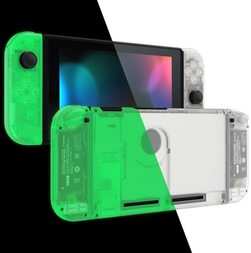 eXtremeRate DIY Replacement Shell Buttons for Nintendo Switch, Back Plate for Switch Console, Housing with Colorful Buttons for Joycon Handheld Controller - Glow in Dark - Green [No Electronics Parts]