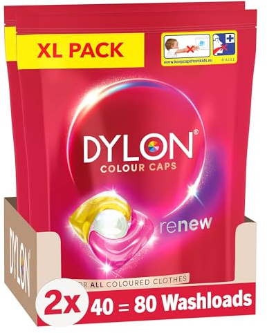 Dylon Renew Colour Caps Pack of 2 (40 Wash Loads Each, 80 Wash Loads Total), Biodegradable, Fragrance Free, Liquid Laundry Detergent for Coloured Clothes, Revitalizes Colours and Renews Fabrics