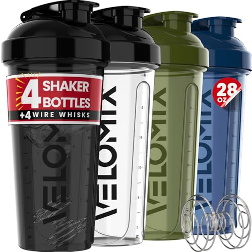 VELOMIX NeoCool Protein-Shaker-Flasche für Mischungen, 4 Draht-Bälle, auslaufsichere Becher für Nahrungsergänzungsmittel, BPA-frei, für Fitnessstudio und Fitness, 4 Stück