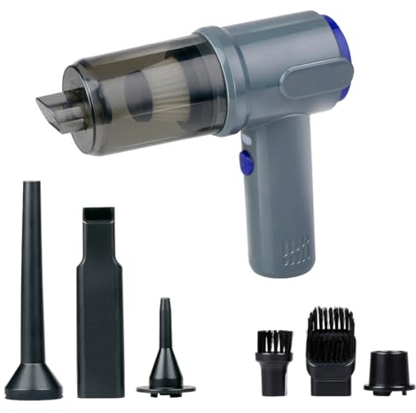 All Ride Akku Staubsauger Kabellos 36W – Handstaubsauger mit 6 Aufsätzen – USB-C Wiederaufladbarer Autostaubsauger Kabellos – mit Saug- und Blasfunktion – Auto Zubehör - Grau/Blau