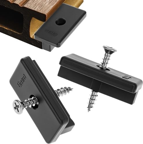 QWORK® 100 Stück WPC Dielen Clips, 6 mm Versteckte Kunststoff Deckungsbefestigungen mit Schwarzen Schrauben