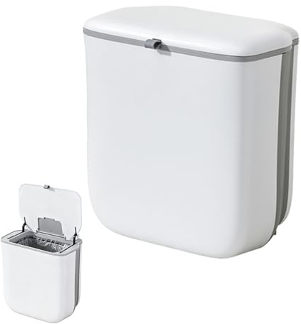 JAWAI 9L Cubo de Basura Colgante para Cocina, Papelera Cubos Basura Plegable, Contenedor de Compostaje para Pared, Cubo de Basura para Cocina Cubo de Compostaje Colgante con Tapa para Baño, Oficina