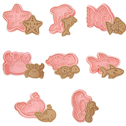 8PCS Sea Animals Cookie Cutter,Sea Animals Biscuit Stamps, Cute Cartoon Cookie Mold Used for Making Biscuits, Icing Biscuits, Pastries,Donut, Fondant,Chocolate