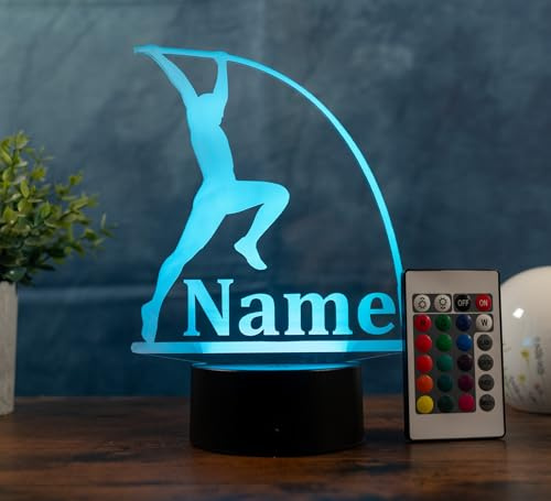Optechvisual Stabhochsprung Lampe personalisiert – LED Nachtlicht mit Name | Leichtathletik Geschenk & Sport Deko | Pole Vault Light für Kinderzimmer, Schlafzimmer & Athleten