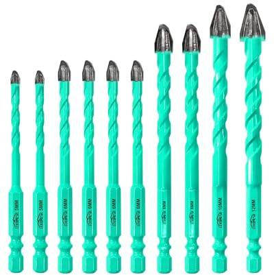 LEKOMESH 10PCS Nine Blades Serrated Carbide Masonry Drill Bit Set - 3/16*2,1/4*4,5/16*2,3/8,1/2 Wood Drill Bits for Wood Plastic Masonry Brick Tile Glass Concrete Marble
