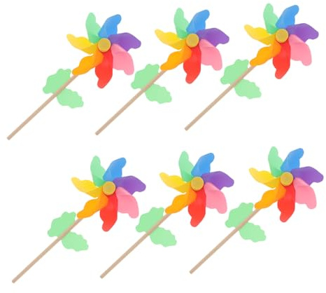 Parliky Bunte Windmühlen 12cm mit Holzgriff für Kinder Outdoor Spiel Windräder Gartendeko Party Deko aus PVC und Holz