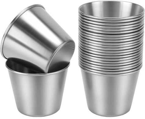 JAPCHET 24 PCS 1.5 oz Stainless Steel Sauce Cups, 45 ml Small Dipping Sauce Bowls, Condiment Portion Cups for Restaurant, Home