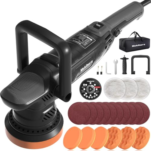 Pulidora de coche orbital aleatoria de 5 pulgadas, 1600 W, 6 velocidades variables 600-3600 RPM, 26 accesorios, pulidora para detalles de coche, lijado de barcos, eliminación de arañazos