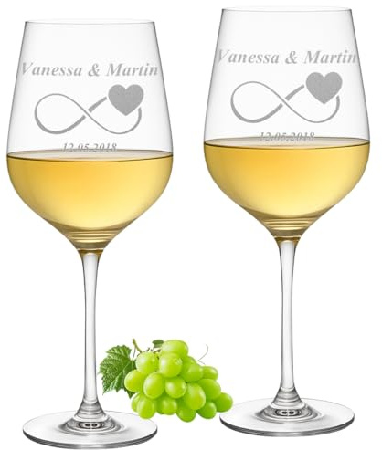 polar-effekt Lot de 2 verres à vin de 440 ml avec gravure personnalisée - Cadeau de couple pour mariage et fiançailles - Passe au lave-vaisselle et durable - Verre à vin avec nom