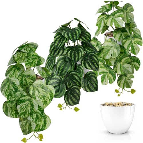 PASCH® 3er Set künstliche Hängepflanzen: künstliche Pflanzen wie echt | Kunstpflanzen hängend | Kunstpflanze hängend im Topf | Hängepflanze künstlich mit Topf (Urban-Jungle Set, 26cm)