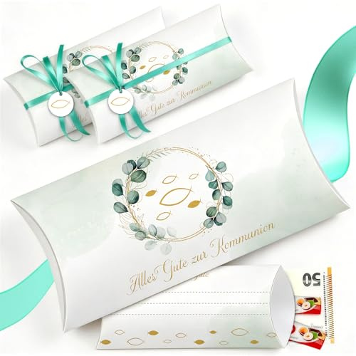 WenmthG Kommunion Geldgeschenk Box 8er Set – Kommunion Geschenkverpackung für Geld & Gutschein, mit Fischsymbol (Ichthys), Band und Anhänger