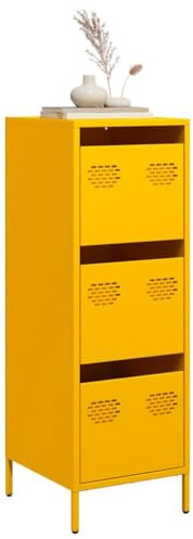 WHOPBXGAD Highboard Storage Cabinet with 3 Drawers, Senfgelb Mustard Yellow Steel Bookcase, 39x35x103.5 cm Modern Organizer for Living Room, Bedroom, Office, Durable & Easy Assembly