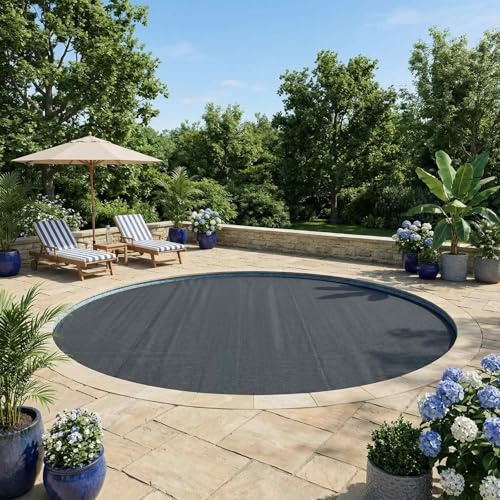GeenYuu Poolskydd extra tung svart Ø 381 cm 0,4 mm PE med solfolie, vattentät, väderbeständig, isolerande, för trädgårdsbassänger, bubbelpool, plaskbassäng, vinter och sommaranvändning