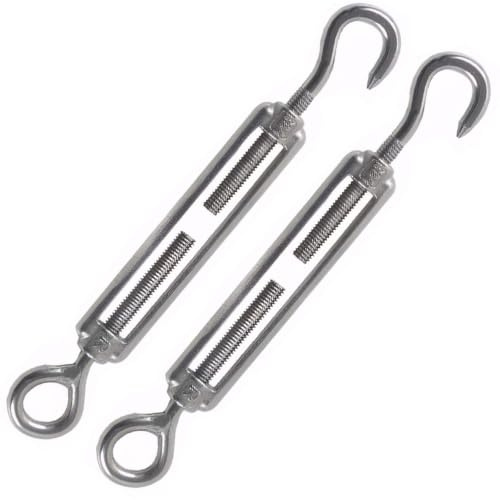 Icetop M8 Turnbuckle Wire Tensioner, Eye Rope Cable Tightener for Garden | 2PCS 304 Stainless Steel Hook, Clothesline, Shade Sail Fixing, Heavy Duty Outdoor Use Rustproof Adjustable Rigging Screw
