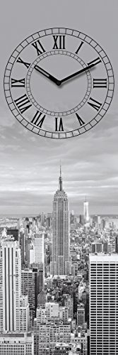 Wanduhr aus Glas, New York Time, Skyline, grau, 20x60 cm von Eurographics