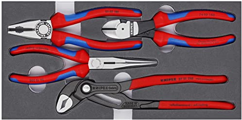 KNIPEX Zangen-Set, 4-teilig, in Schaumstoffeinlage für Werkbank / Werkstattwagen, 335 x 33 x 165 mm, Zangenset, Werkzeugset, 00 20 01 V15