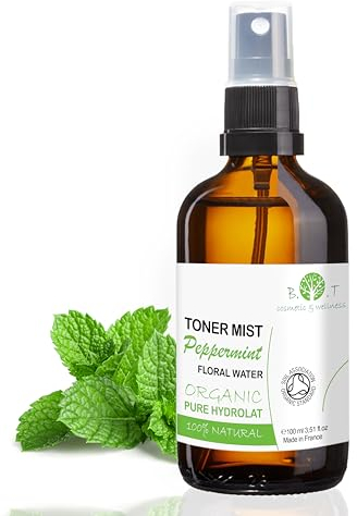 B.O.T Cosmetic & Wellness - Lotion Eau Florale Organique de Menthe Poivrée | 100% Pure | Apaisante, Hydratante et Nettoyante | Utilisation Visage, Corps et Cuisine | Parfum d'été, Transparente, 100 ml