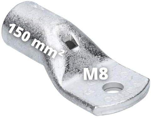 Kalitec A30-M8 Rohrkabelschuh 150mm² M8 - Kabelschuh aus Kupfer Verzinnt | Unisolierte Quetschkabelschuhe für Hochstromanwendungen, 150 mm² Leitungsquerschnitt, korrosionsbeständig und langlebig