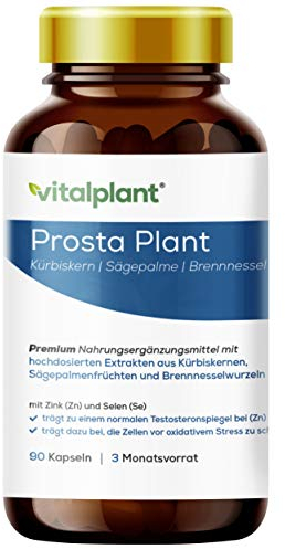 Vitalplant® Prosta Plant Kapseln im Braunglas | einzigartige Zusammensetzung aus Kürbiskernextrakt, Sägepalmenextrakt, Brennnesselwurzel