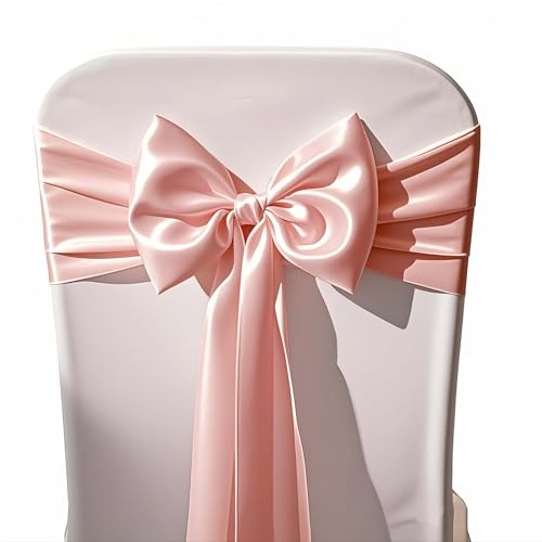 WENSINL Pack of 50 Wedding Satin Chair Sashes Blush Pink Bows 7x108inch Ribbon Fabric Bands for Banquet Party Hotel Restaurant Ceremony Event Chairs Knots Ties Decorations - Blush Pink, 50PCS