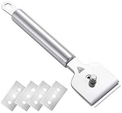 Ruilonghai Grattoir pour Plaque vitrocéramique en Acier Inoxydable,Grattoir à Verre avec 4 Rechange | Grattoir pour enlever Les Autocollants avec 4 Rechange, plaques