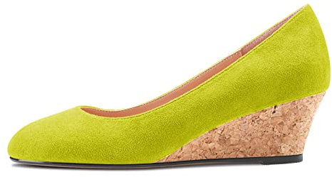 Saekcted Mujer Chunky Ancho cuña Esparto Heel Cerrado el Dedo del pie Cuadrada Punta Slip-on Pumps Clásico Cute Dress Fiesta 5 CM Heels Zapatos Verde Lima Ante 37 EU
