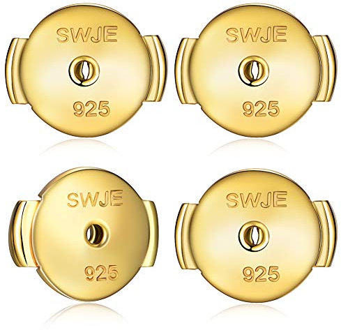 SKAIJEWEL Ohrstecker Verschluss Flach Gold 925 Silber Nickelfrei Hypoallergen Ohrringverschlüsse Rund Ohrring Stecker Antiallergisch fur Damen 2 Parr (FDN-G)
