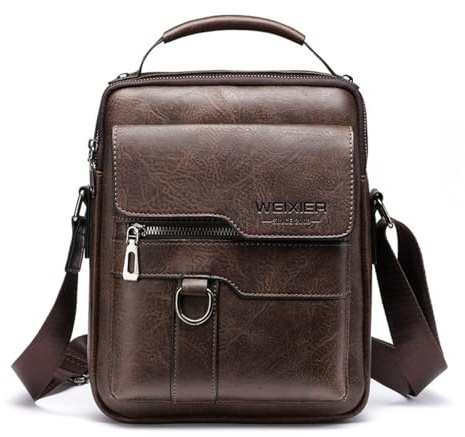 Sacs à Bandoulière Sacoche Homme en Cuir Vintage Shoulder Bag Crossbody Business Cartable Besace Pochette Sacs à Main pour iPad, iPhone, Sport, Voyages,Travail (Marron Sacoche Homme)