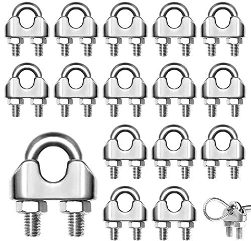 20 Pezzi Morsetti Cavo Acciaio M4 Morsetti Serracavo Clip per Fune Metallica Inox 304 Bullone a U Adatto per Fune d'acciaio 4mm Fune