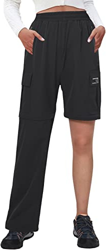 SANGTREE Girl's Convertible Quick Dry Hiking Cargo Pants Shorts with Elastic Waist Fishing Multi-Pockets,Black, 11-12 Years Teens = Tag 160