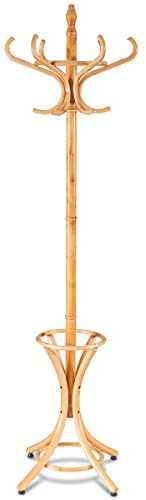 COSTWAY Coat Rack, 12 Hooks Freestanding Clothes Hat Hanger Stand with Umbrella Holder, Solid Wood Display Hall Tree Storage Organiser Unit for Home Bedroom, Hallway, Entryway and Office (Oak)