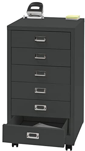 Rollcontainer HWC-L49, Schubladenschrank Stahlschrank Aktenschrank, Metall 75x40x41cm 6 Schubladen - dunkelgrau