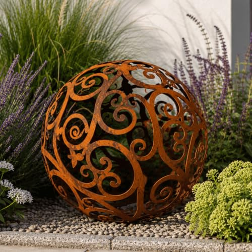 Terma Rost Kugel 50 cm Barock filigran Handmade Germany Gartenfigur groß Metallfigur edelrost Garten Deko Outdoor deko Metall Kugeln Vintage gartendeko rostoptik dekokugel gartenkugel