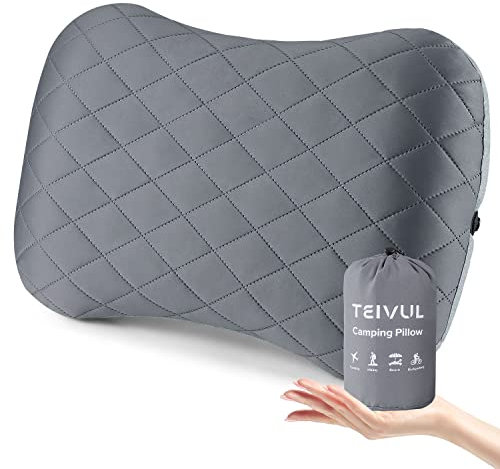 TEIVUL Camping Pillow, Inflatable Travel Pillow with Removable Pillowcase, Ergonomic Blow Up Pillows for Adults & Kids with Neck & Lumbar Support