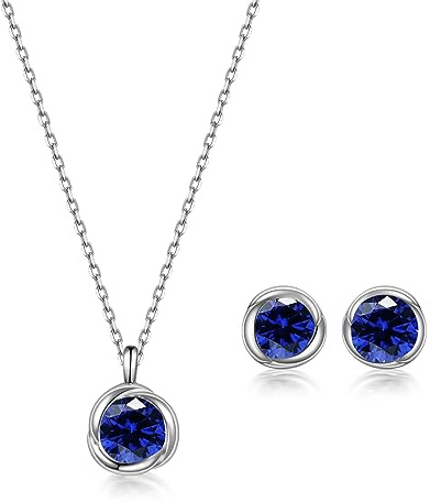 immobird Schmuckset Damen Sterling Silber 925 mit Geburtsstein Rose Anhänger Halskette und Ohrringe Set Geschenk Für Frauen Mama Mädchen