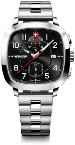 WENGER Herren Armbanduhr mit Chronograph Ø 40mm, Swiss Made, Analog Quarz, Wasserdicht bis 50m, Edelstahl-Armband