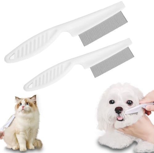 Flohkamm Katzen, 2 Stück Flohkamm für Hunde Katzen Flohkamm Hunde Lice Comb Flohkamm für Hunde Flohkamm zum Entfernen Flöhe Flohkamm für Katzen und Hunde Läusekamm Edelstahl für Katzen und Hunde