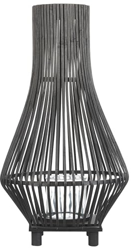 Dekorative Laterne Bambusholz schwarz mit Glaseinsatz 58 cm Boho-Stil Leyte