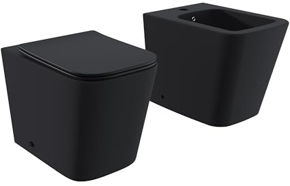 Sanitari in ceramica filomuro nero opaco vaso rimless bidet sedile soft-close chiusura rallentata mod. Londra
