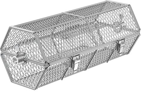 Skyflame Round Tumble Rotating Rotisserie Basket, Stainless Steel BBQ Rolling Basket for Grilling,Fits for 5/16 Inch Square, 3/8 Inch Square, 3/8 Inch Hexagon, 1/2 Inch Hexagon Spit Rods