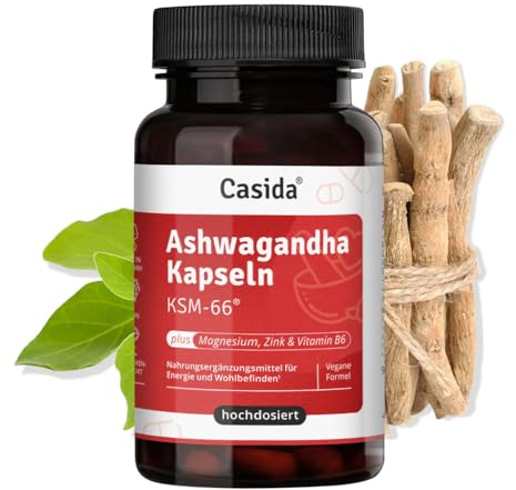 Casida® Ashwagandha Kapseln KSM-66 plus Magnesium, Zink und Vitamin B6 - Unterstützung von Energie & Nerven¹²³ - vegan & laborgeprüft - 90 Kapseln
