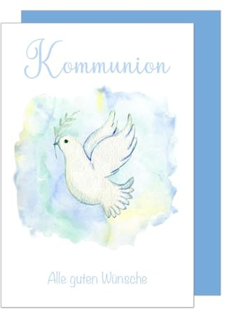 Edition Seidel Premium Glückwunschkarte zur Kommunion mit Umschlag. Kommunionskarte Karte mit Spruch Grusskarte Taube Vogel Junge Mädchen (KO300 SW024)