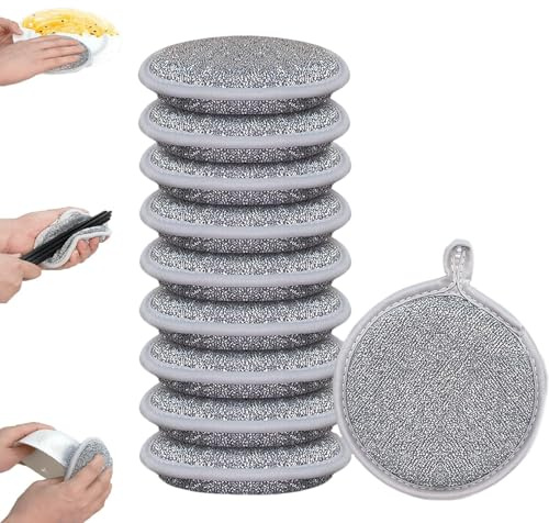 10 Pcs Wire Dishwashing Rags, Can Be Reused Wire Dish Washing Rags, Portable Non Scratch Wire Dishcloth, Suitable for Kitchen Washing Dishes Washing Pots, Cleaning Sinks (Silver)