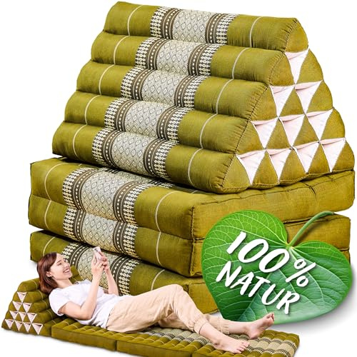Namasdee Thaikissen XXL hoch 185x55x8cm mit 100% natürlicher Kapokfüllung (Grün)